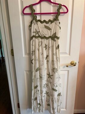 Cream Maxi Dress with Olive Trim